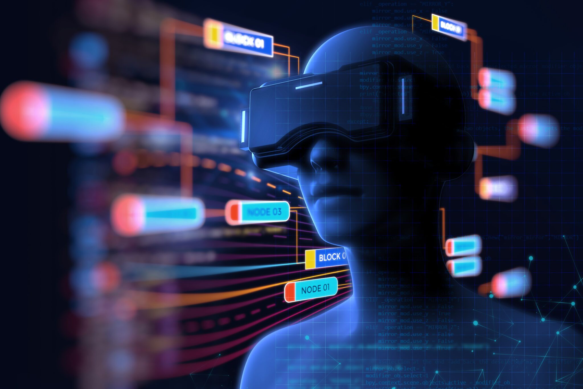 3d rendering of virtual human in VR headset
