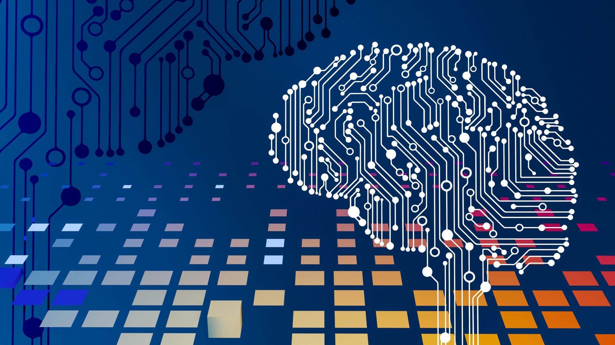 Graphic image of brain against checkered background
